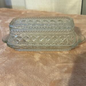 Vintage Anchor Hocking Wexford Clear Glass Diamond-Pattern Butter Dish